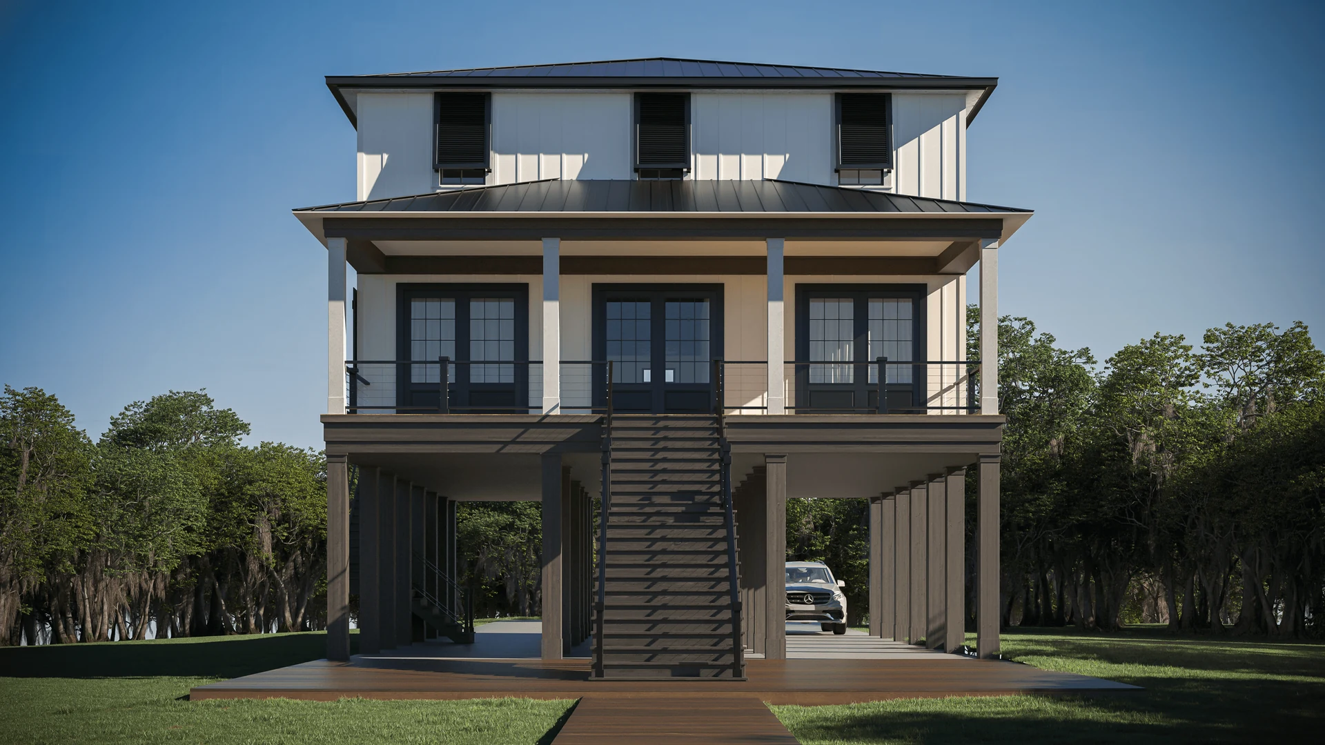 Waterfront home — front elevation